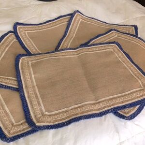 Blue edged fancy burlap placemats set of 6